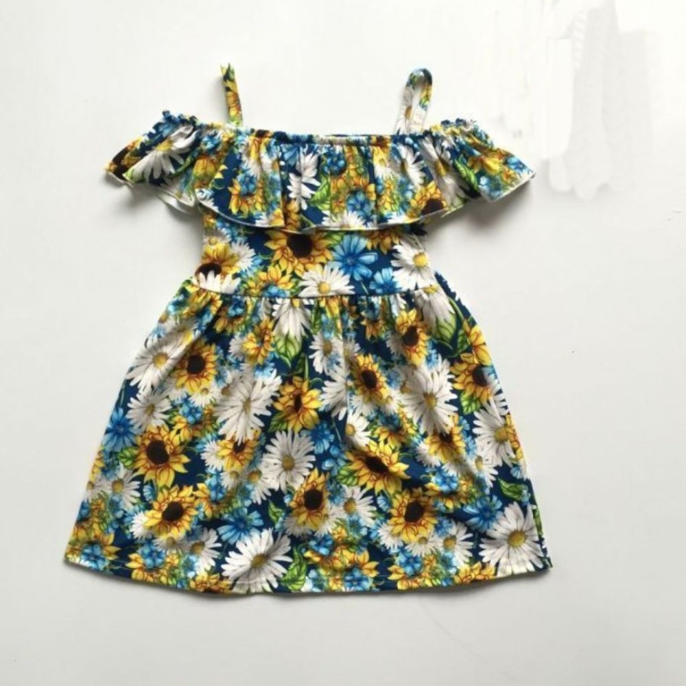 Boutique Floral Girls Off Shoulder Ruffle Dress